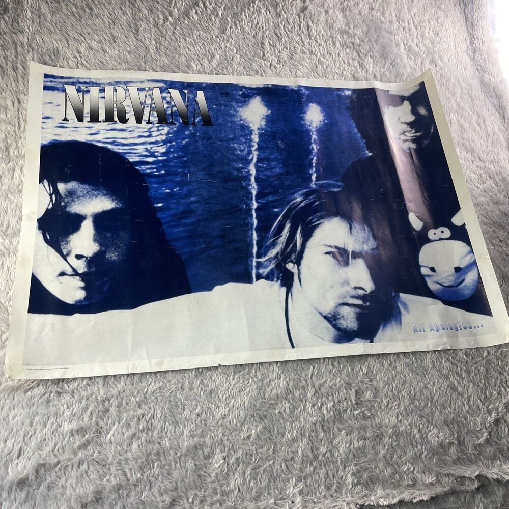 Vintage Nirvana Poster All Apologies Blue Black White Grunge Band Kurt Cobain